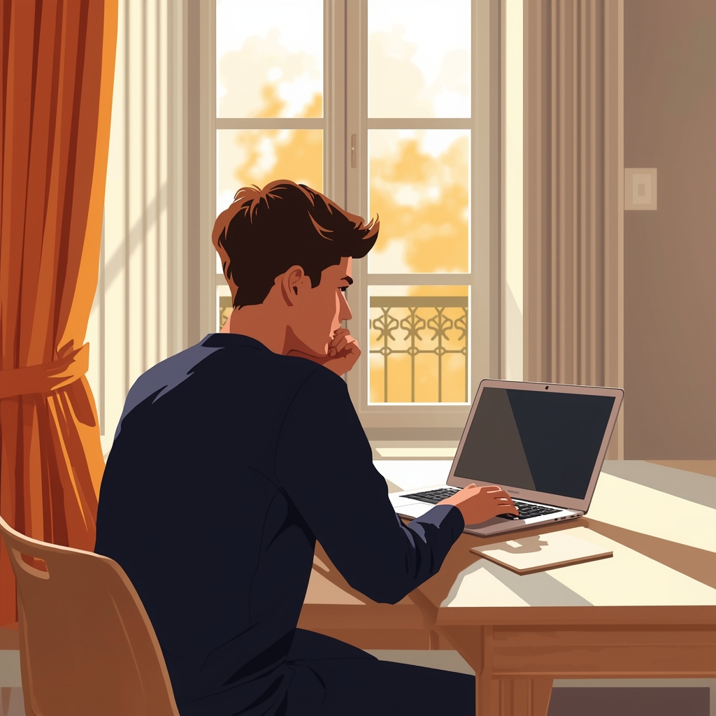 Adolescent concentré devant son ordinateur